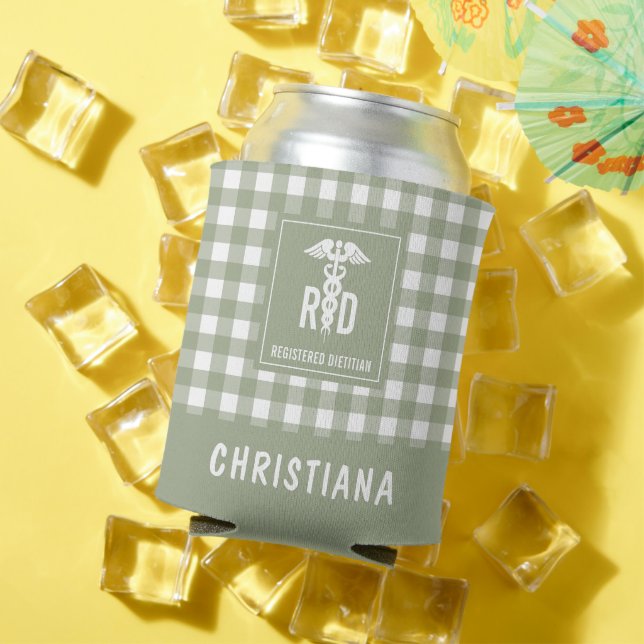 Personalized RD Registered Dietitian Plaid Pattern Can Cooler (In Situ Summer)