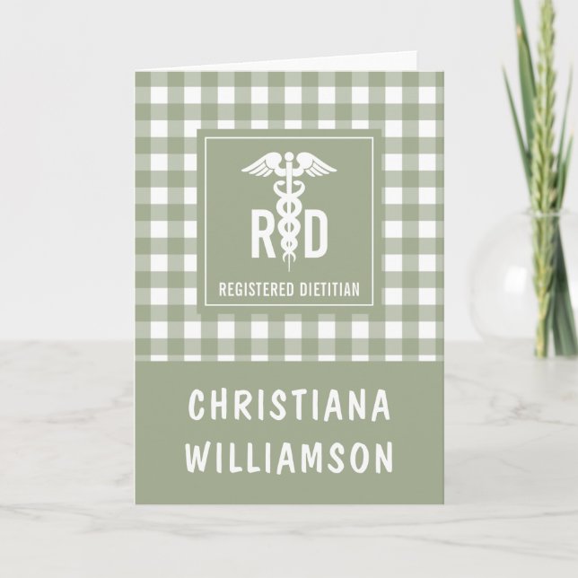 Personalized RD Registered Dietitian Plaid Pattern Card (Front)