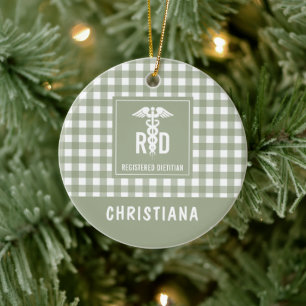 Personalized RD Registered Dietitian Plaid Pattern Ceramic Ornament