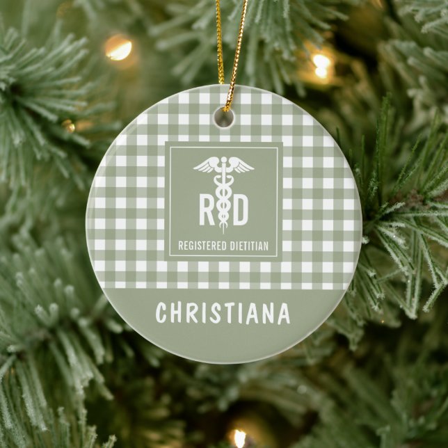 Personalized RD Registered Dietitian Plaid Pattern Ceramic Ornament (Tree)