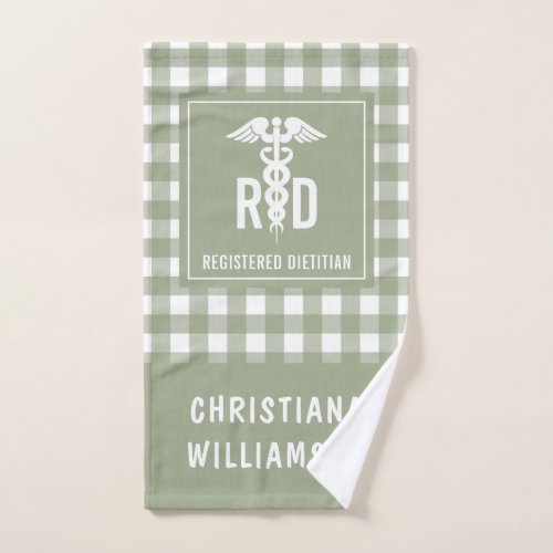 Personalized RD Registered Dietitian Plaid Pattern Hand Towel