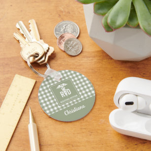 Personalized RD Registered Dietitian Plaid Pattern Keychain