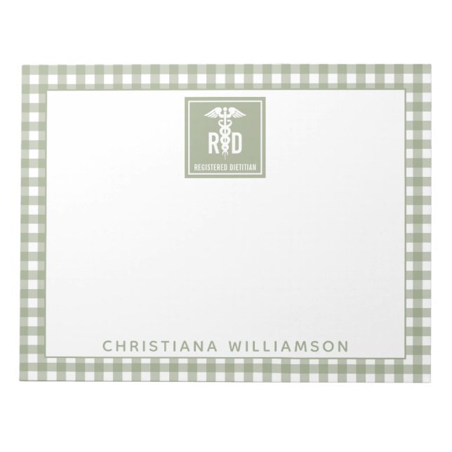 Personalized RD Registered Dietitian Plaid Pattern Notepad (Front)