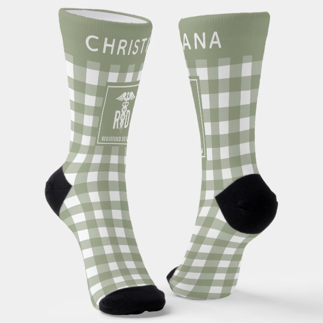 Personalized RD Registered Dietitian Plaid Pattern Socks (Angled)
