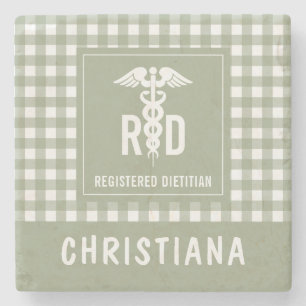 Personalized RD Registered Dietitian Plaid Pattern Stone Coaster