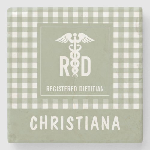 Personalized RD Registered Dietitian Plaid Pattern Stone Coaster
