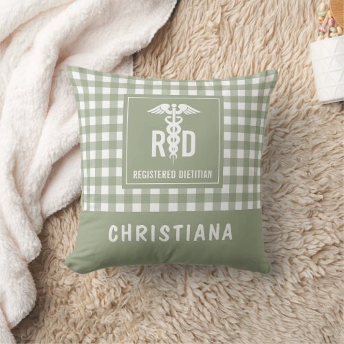 Personalized RD Registered Dietitian Plaid Pattern Throw Pillow