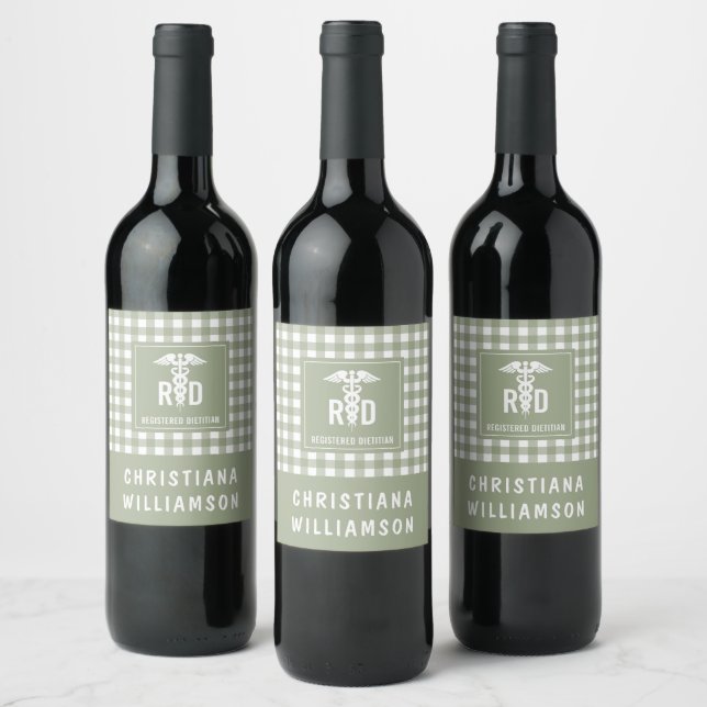 Personalized RD Registered Dietitian Plaid Pattern Wine Label (Bottles)
