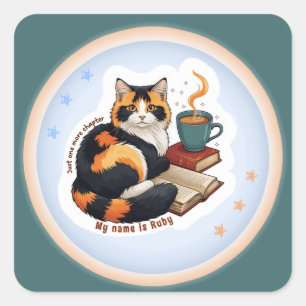 Personalized Reading Calico Cat Square Sticker