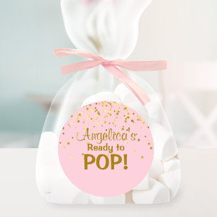 Personalized Ready to Pop Baby Shower Girl Pink Classic Round Sticker