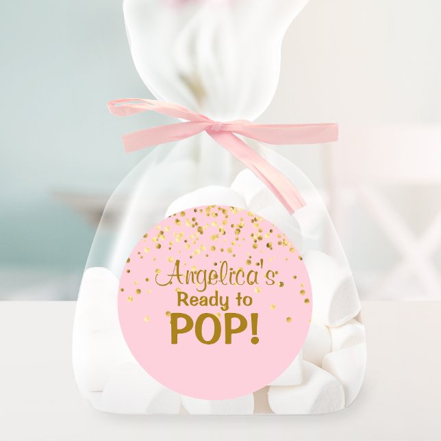 Personalized Ready to Pop Baby Shower Girl Pink Classic Round Sticker (Creator Uploaded)