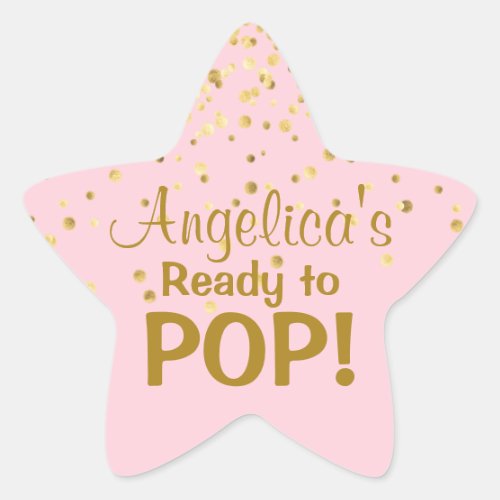 Personalized Ready to Pop Baby Shower Girl Pink Star Sticker