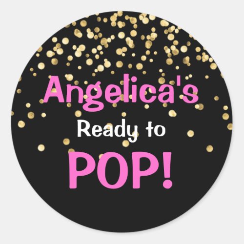 Personalized Ready to Pop Baby Shower Hot Pink Classic Round Sticker