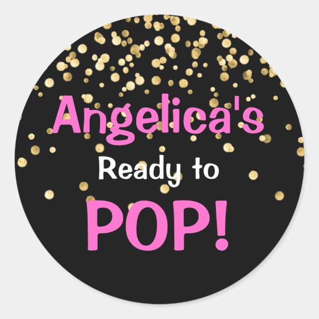 Personalized Ready to Pop Baby Shower Hot Pink Classic Round Sticker (Front)