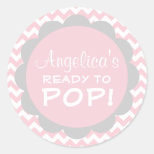 Personalized Ready to Pop Baby Shower Pink Girl Classic Round Sticker