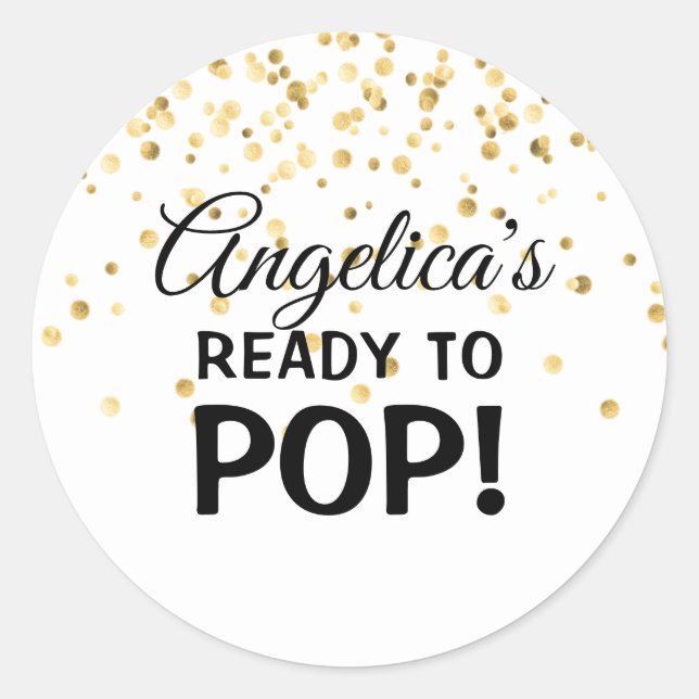 Personalized Ready to Pop Baby Shower White Classic Round Sticker (Front)