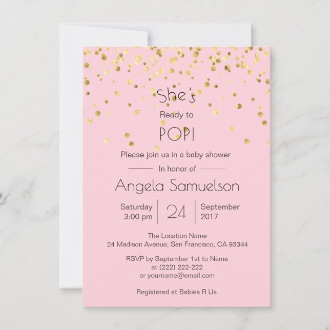 Personalized READY TO POP Pink Gold Baby Shower Invitation (Front)