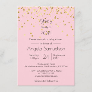 Personalized READY TO POP Pink Gold Baby Shower Invitation