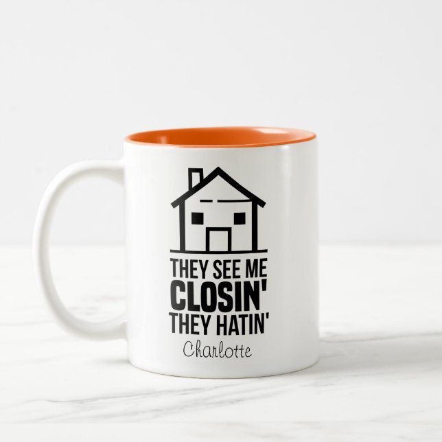 Personalized Real Estate Agent Coworker Birthday Two-Tone Coffee Mug (Left)