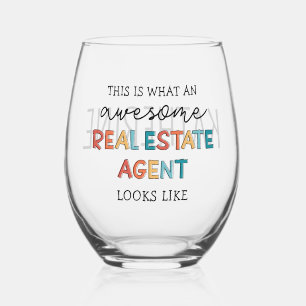 Personalized Real Estate Agent Funny Realtor Stemless Wine Glass
