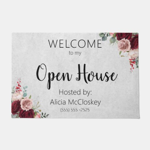 Personalized Real Estate Agent Open House Floral Doormat