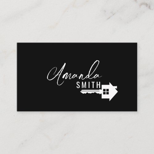 Personalized Real Estate Black and White House Key Business Card