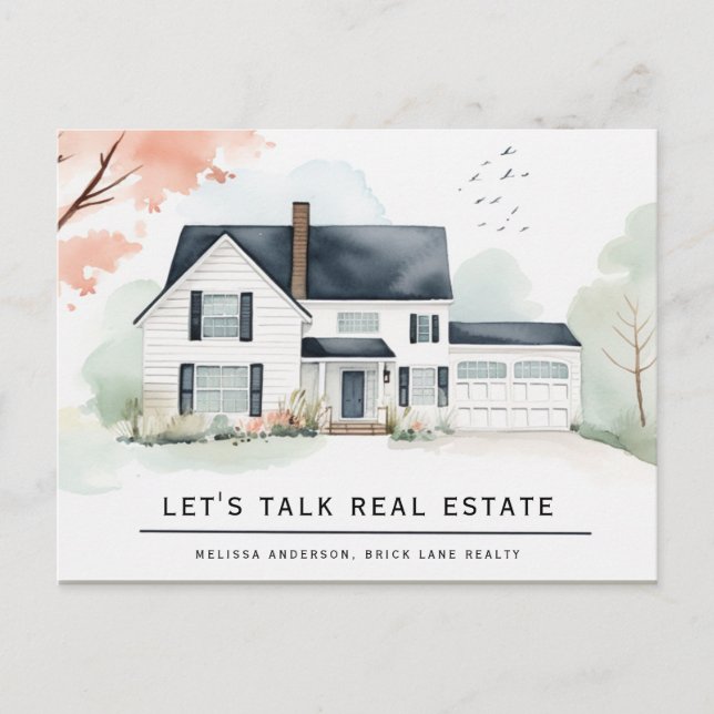 Personalized Real Estate Watercolor House  Postcard (Front)