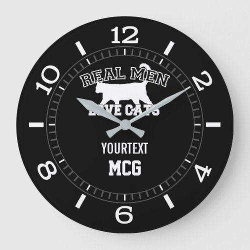 Personalized Real Men Love Cats Silhouette on a Large Clock