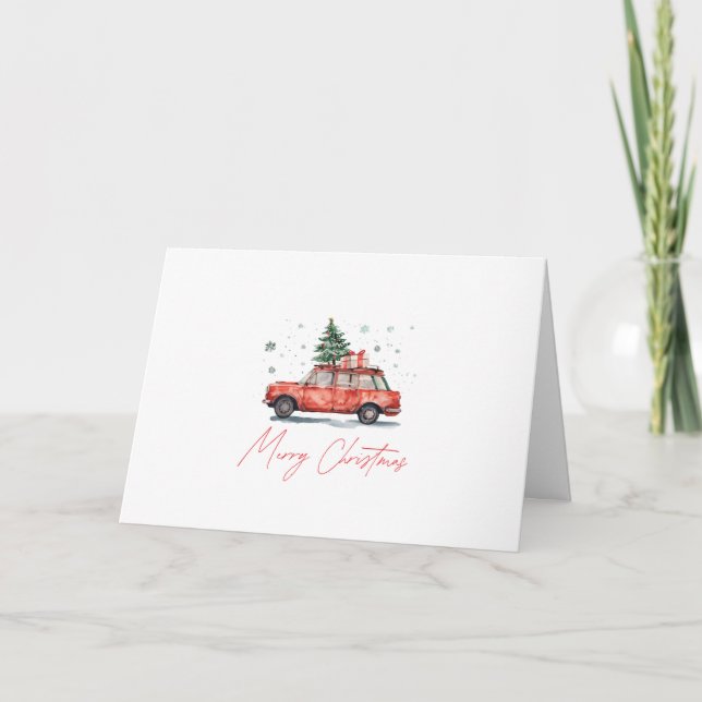 Personalized Realtor Christmas Card Watercolor Car (Front)