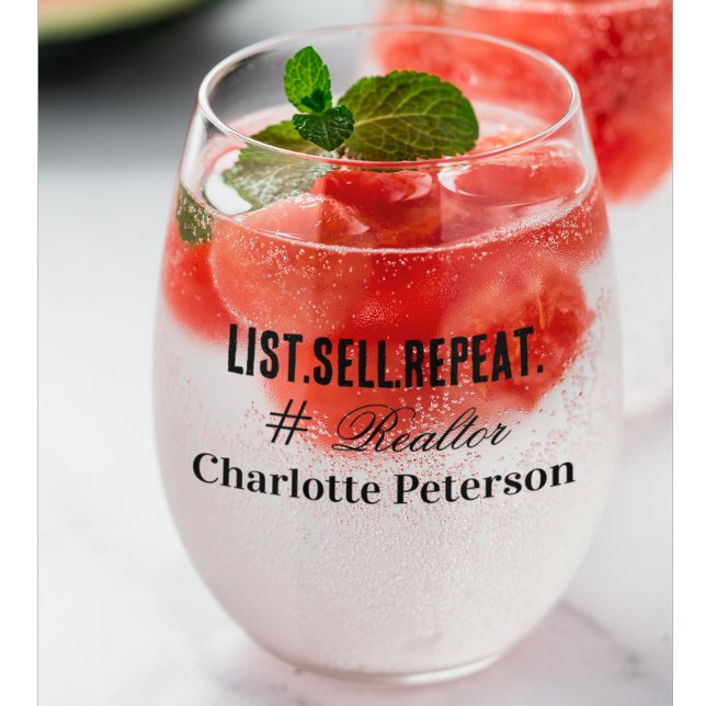 Personalized Realtor Gift for Real Estate Agents Stemless Wine Glass (Creator Uploaded)