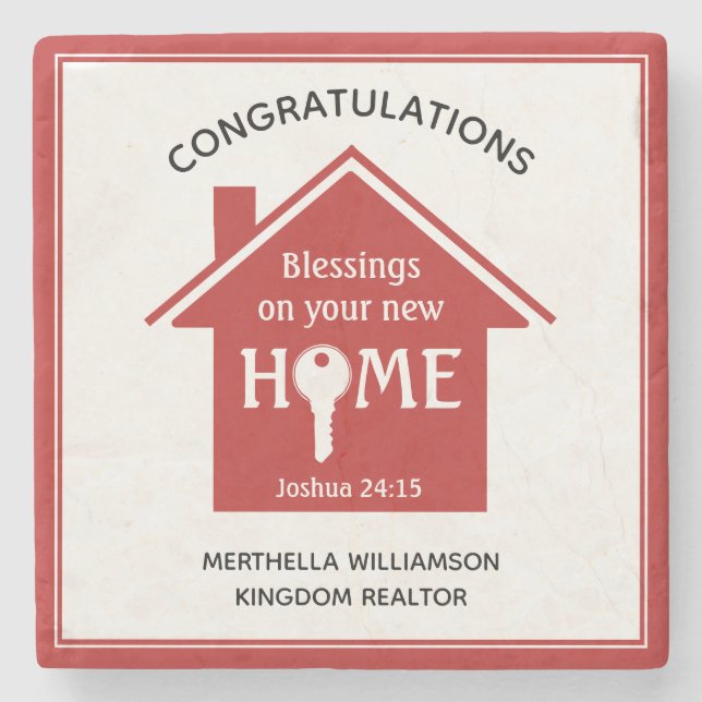 Personalized Realtor to Client New Home Stone Coaster (Front)