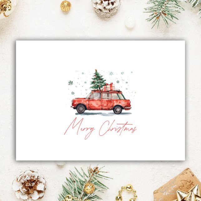 Personalized Realtor Watercolor Car with Tree Holiday Card (Creator Uploaded)