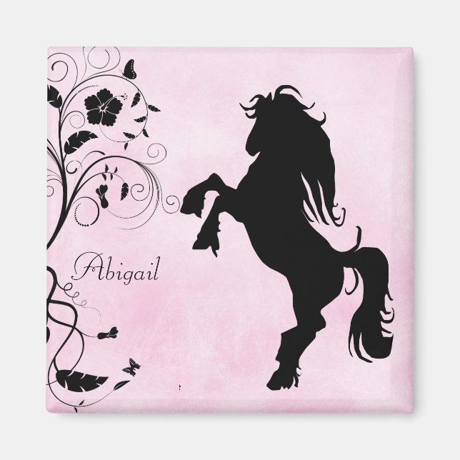 Personalized Rearing Horse and Flowers Magnet (Front)