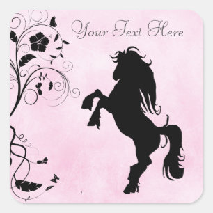 Personalized Rearing Horse and Flowers Stickers