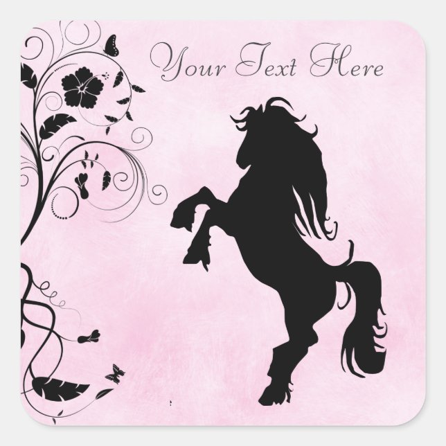 Personalized Rearing Horse and Flowers Stickers (Front)