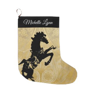 Personalized Rearing Horse Golden Large Christmas Stocking