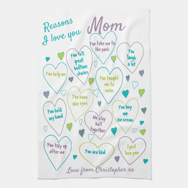 Personalized Reasons I Love Mom Kitchen Towel (Vertical)