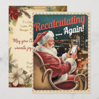 Personalized Recalculating Santa Funny Vintage Holiday Card