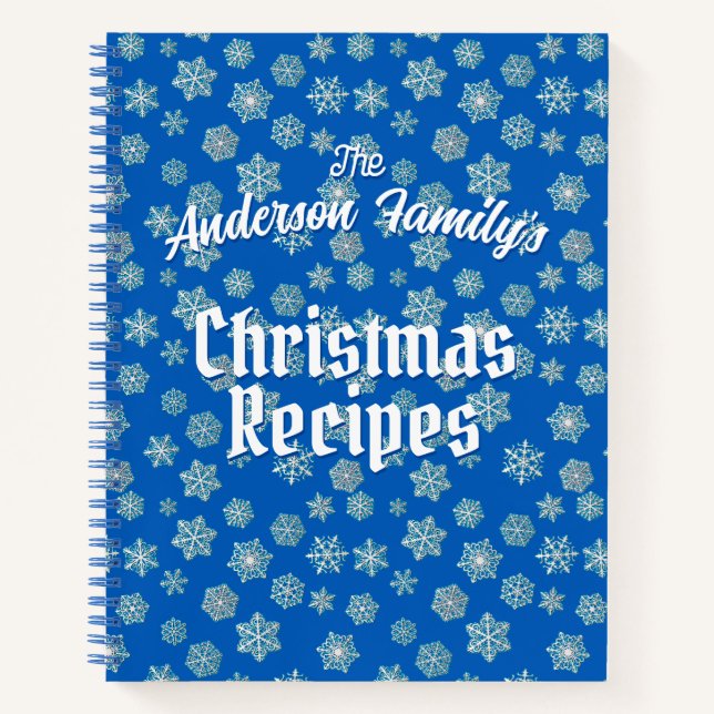 Personalized Recipe Blue Snowflake Pattern  Notebook (Front)