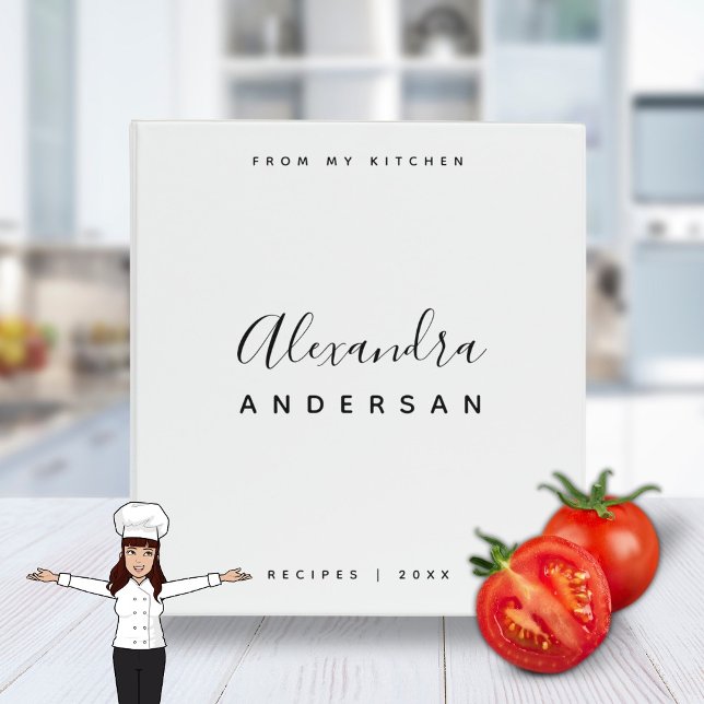 Personalized Recipe Book Black White Monogram 3 Ring Binder (Creator Uploaded)