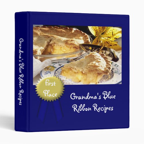 Personalized Recipe Book Grandmas Blue Ribbon 3 Ring Binder