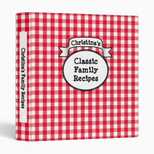 Personalized Recipe Book Retro Red Gingham Check 3 Ring Binder