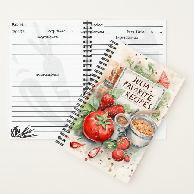 Personalized Recipe Book Watercolor Illustration (Inside)