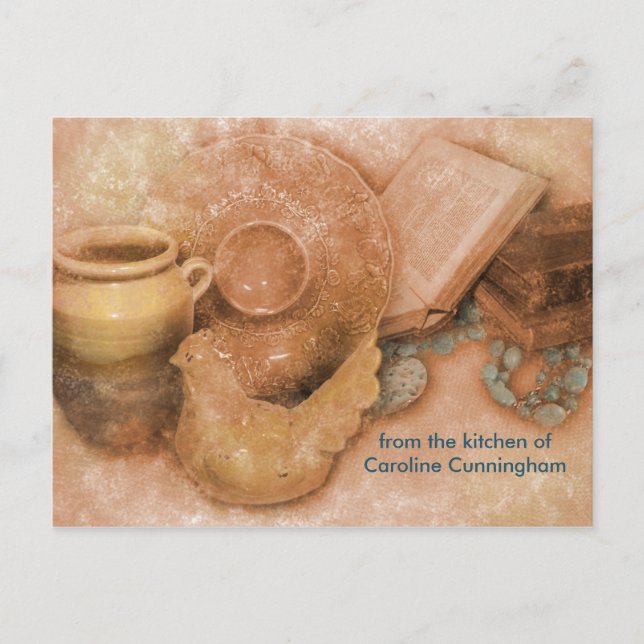 Personalized Recipe Card with Ceramic Rooster Art (Front)