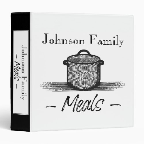 Personalized Recipe Cookbook Black and White  3 Ring Binder