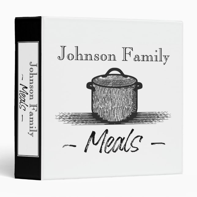 Personalized Recipe Cookbook Black and White  3 Ring Binder (Front/Spine)
