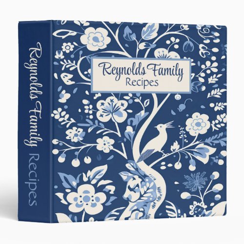 Personalized Recipe Cookbook Blue and White 3 Ring Binder