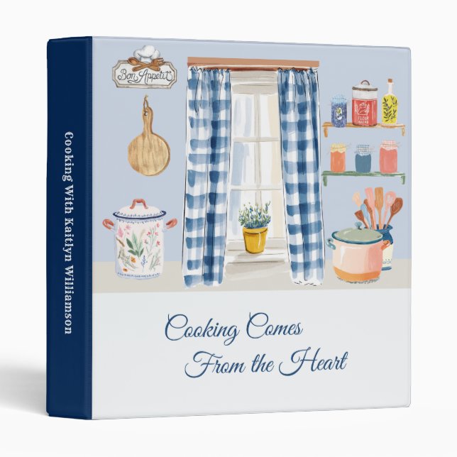Personalized Recipe Custom Cozy Kitchen Monogram   3 Ring Binder (Front/Spine)