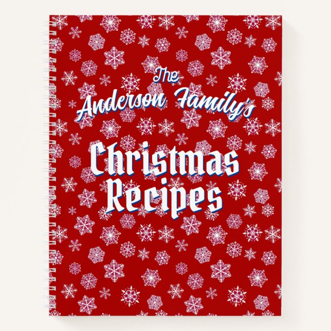 Personalized Recipe Deep Red Snowflake Pattern Notebook (Front)