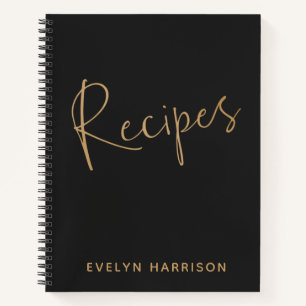 Personalized Recipe Journal in Black and Gold
